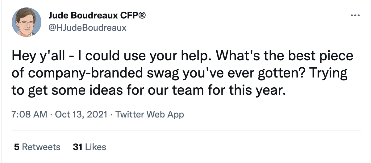 Twitter thread about swag
